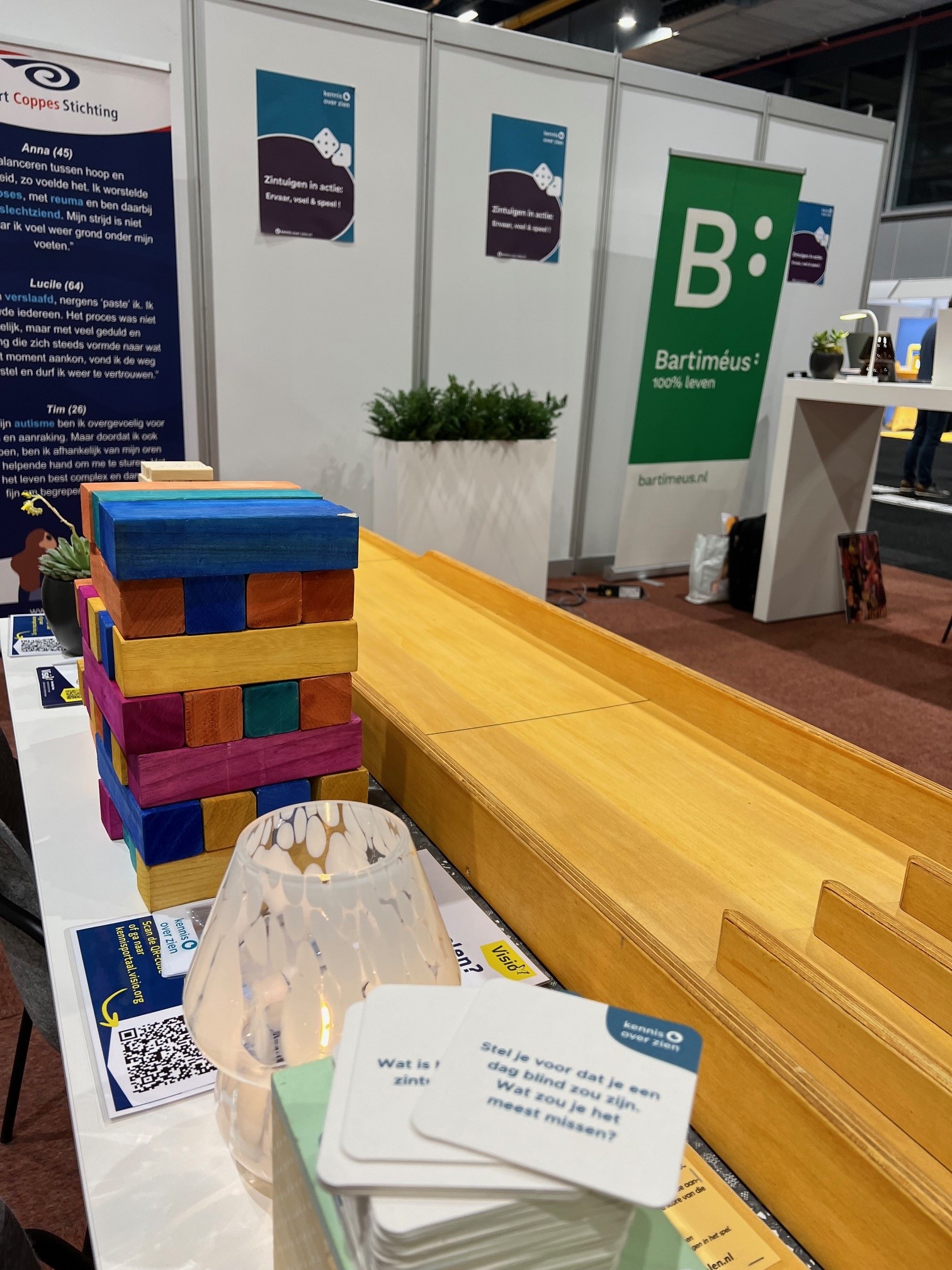 Foto van aangepast Jenga en een sjoelbak op de ZieZo beurs