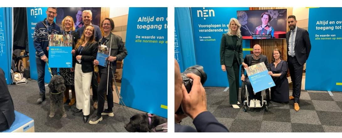 Foto links v.l.n.r.: Ton van Weerdenburg, Frouck de Boer, Marc van Grinsven, Eveline Holla en Séverine Kas. Foto rechts v.l.n.r. Mona Keijzer, Otwin van Dijk, Dianta Wilmsen en Stefan Meeusen